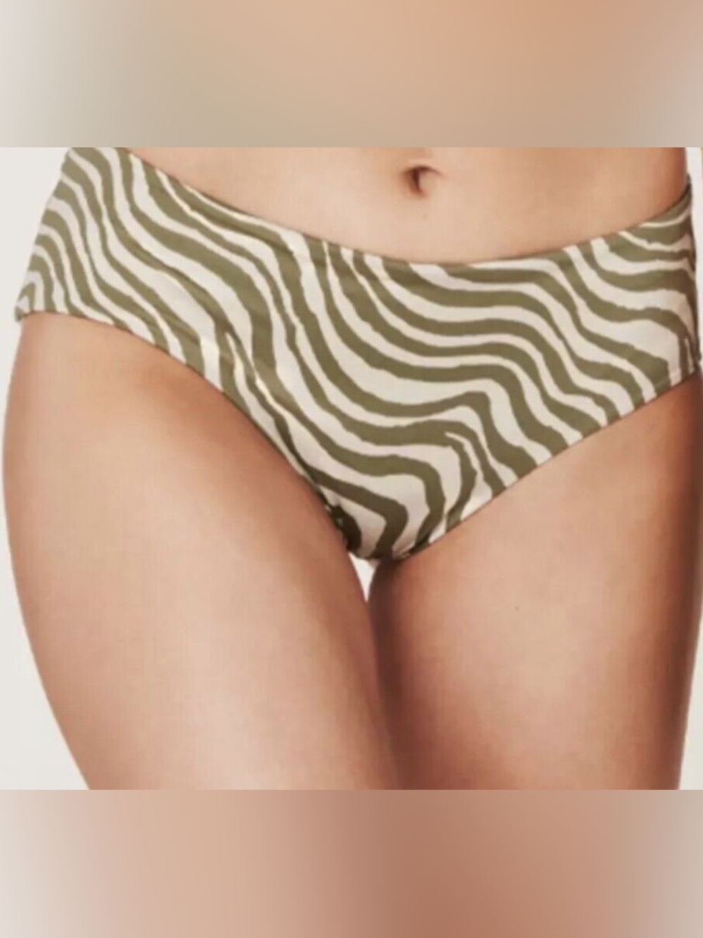 Andie Olive and White Zebra-Print High-Waist Bikini Bottom